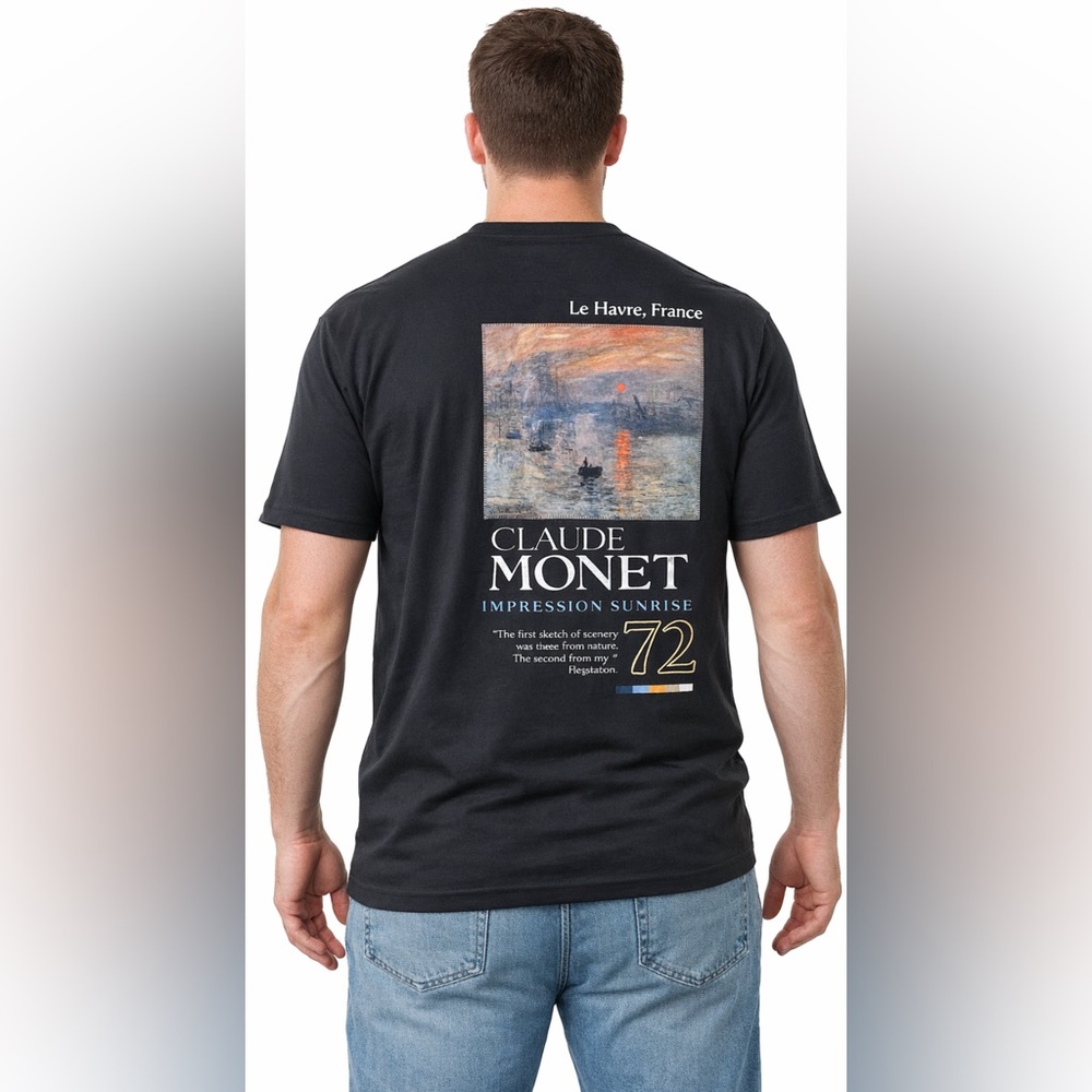 NWT Eighty Eight Black embroidered Claude Monet‎ Graphic Tee. Men XL